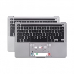 New Grey Silver for Apple Macbook Pro M1 Retina 13" A2338 UK English EU FR DE SP RU Topcase with Keyboard and Touchbar Chassis Palmrest Top Case Cover Assembly EMC3578 MYDA2 Late 2020 Year