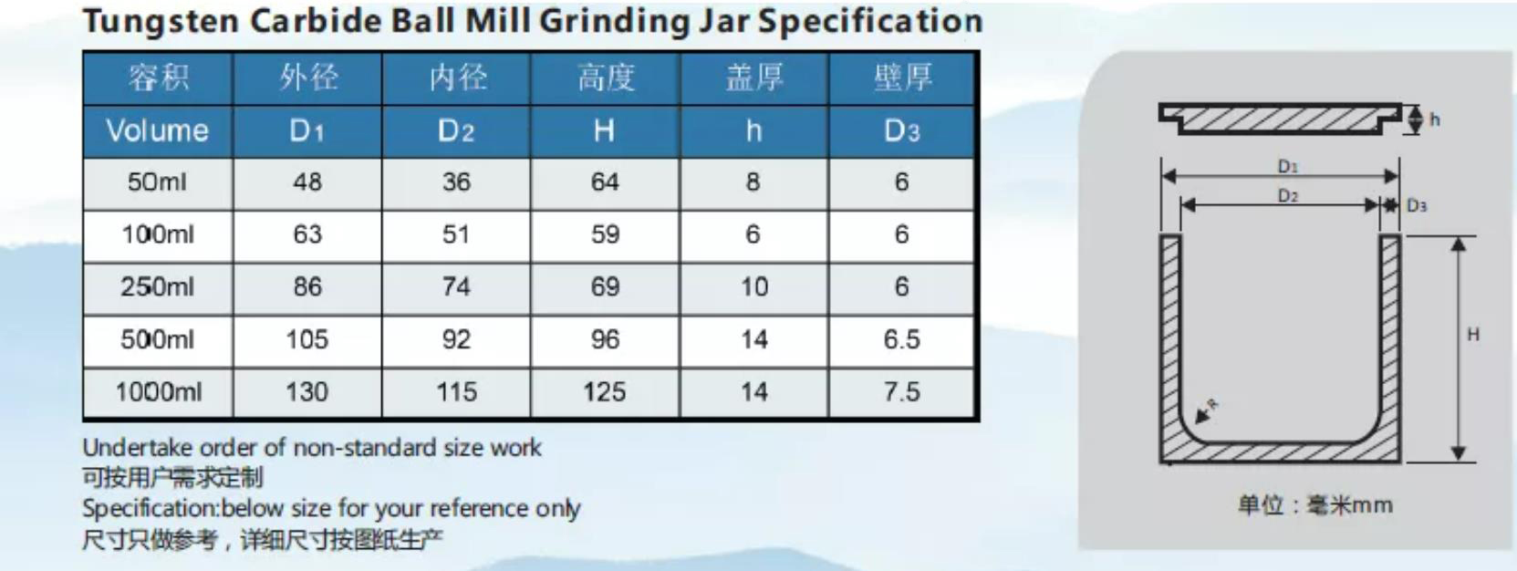 Tungsten Carbide Ball Mill Grinding Jar