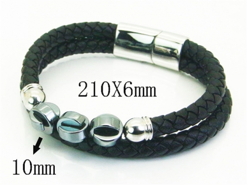 HY Wholesale Bracelets 316L Stainless Steel And Leather Jewelry Bracelets-HY62B1697HMC