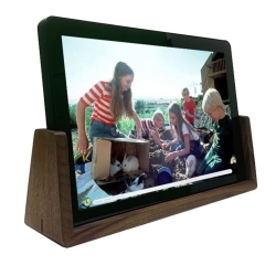 Digital Photo Frame 10.1 Real Wood Smart with Base WiFi Picture Internet Wifi Battery Bluetooth Memory Remote with App IOS Android compatible