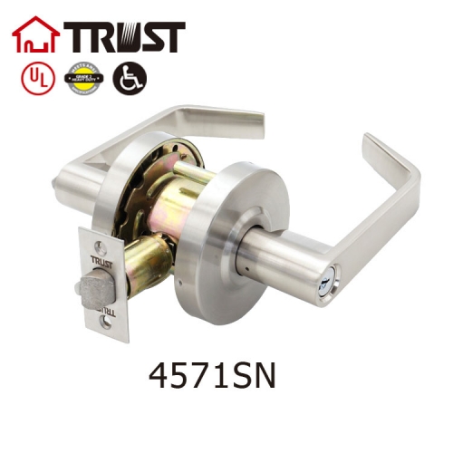Trust 4571-SN Commercial Door Lock Grade 2 Cylindrical Entrance Clutch Function Lever Handle