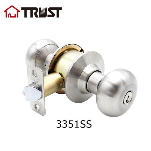 TRUST 3351 Grade 3 Entrance Door ANSI Cylindrical Knob Lock With Brass Cylinder
