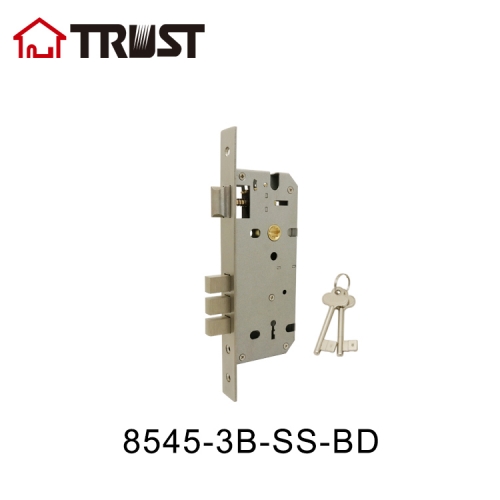 华信8545-3B-SS-BD欧标不锈钢斜舌铜三方舌木门房间门锁体