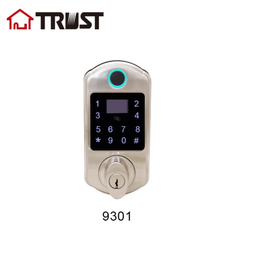 TRUST 9301 SN Fingerprint Touchscreen Keypad Deadbolt Lock Satin Nickel Smart Lever Lock