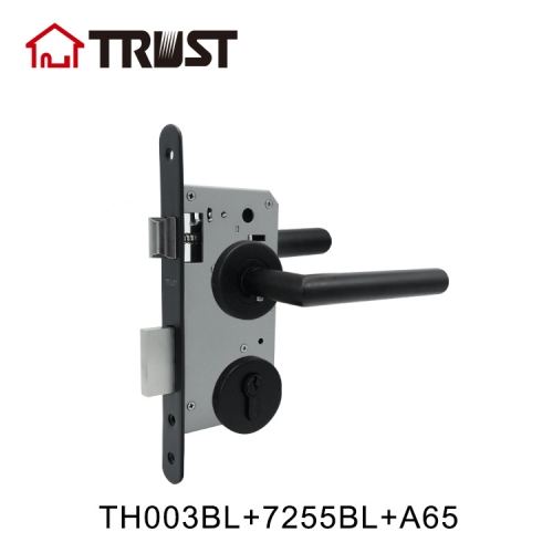 TRUST TH003-BL-7255-A65KT -304SS Hollow Door lever handle Lock With Mortise Lock 7255 and Key-Turn Cylinder