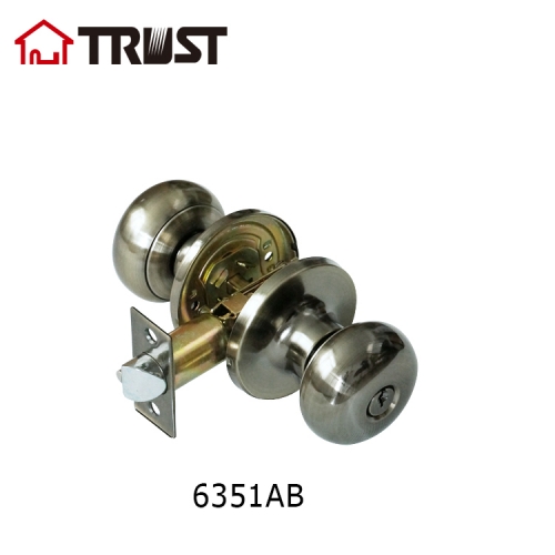 TRUST 6351-AB ANSI Grade 3 Antique Brass Knob Lock Tubular Lock