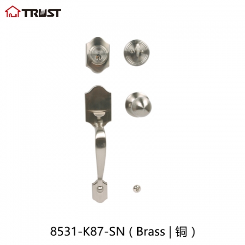 TRUST 8531-SN Solid Brass Strong Handle Lockset with Brass cylinder