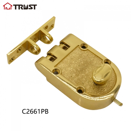 华信 C2661PB 纯铜老式外装门锁木门防盗门锁单锁头双锁头可选