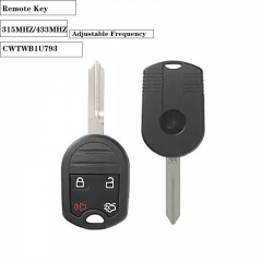 3+1 Key 315MHZ/433MHZ Adjustable Frequency Remote Key FO38 For Ford CWTWB1U793