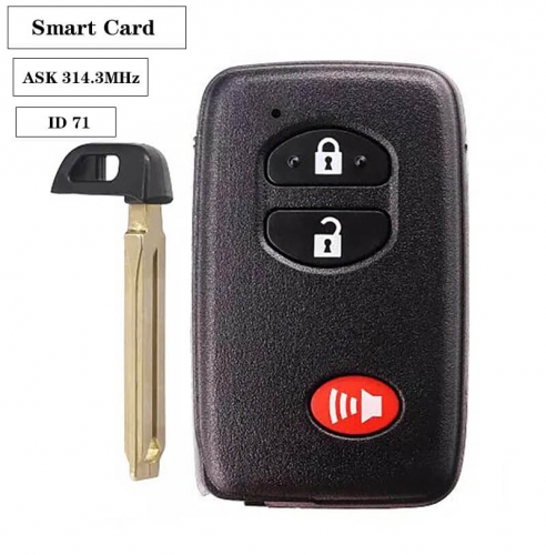 Smart Card（2+1）button ASK314.3Mhz ID71-0140 Use for US Toyo*ta Carmy Reiz Pardoa Aalon（2005-2010）