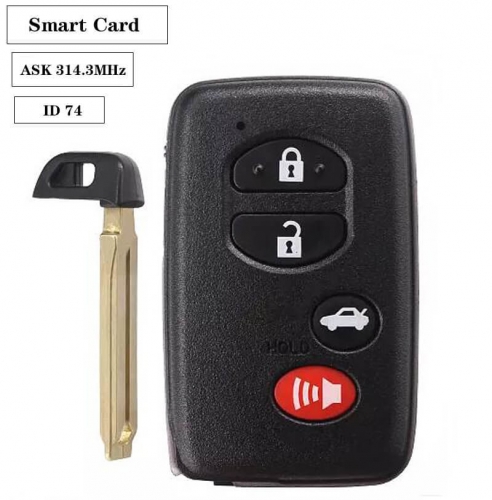 Smart Card（3+1）button ASK314.3MHz ID74-WD03-WD04 Use for US Toyo*ta Camry Yaris RV4 Reiz Vios Corolla Avalon(2008-2013）