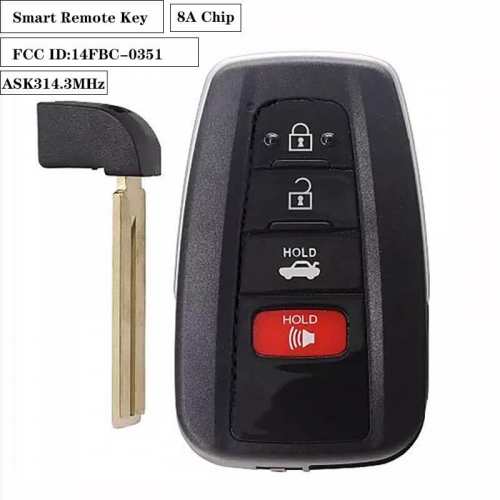 3+1button ASK314.3MHz Smart Remote Key 8Achip TOY12 FCC ID:14FBC-0351 for US Toyot*a Camery 2018-2019