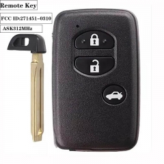 3 Button ASK312MHz Remote Key TOY48 FCC ID:271451-0310 For Europe Toyot*a Mongolia