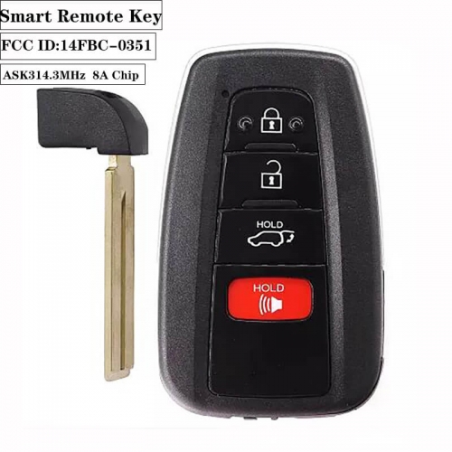 3+1button ASK314.3MHz Smart Remote Key 8Achip TOY12 FCC ID:14FBC-0351 for US Toyot*a RAV4 2018-2019