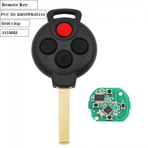 Smart Remote Key 3+1 Button 315MHZ ID46 Chip for MB Smart 2005-2015 FCC ID: KR55WK45144