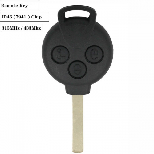 3 Buttons Smart Remote Key 315/433Mhz with ID46 (7941 ) Chip, CR2016 Battery for MB Smart-451 2007-2013