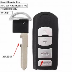 3+1 Button FSK433.92 MHz Smart Remote Key (CAR) 49 Chip MAZ24R For Maz*da FCC ID: WAZSKE13D-01 (Mitsubishi System )