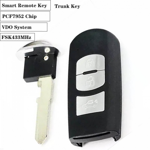 (Trunk Key) 3BTN Smart Remote Control Key PCF7952 Chip MAZ24R For Maz*da VDO System FSK433MHz