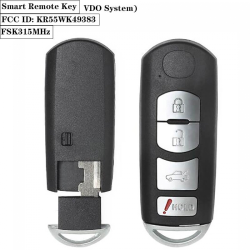 VDO System Replacement 4 Button Smart Remote Key FCCID: KR55WK49383 FSK 315MHz for Maz*da 6 2009 2010 2011 2012 2013  