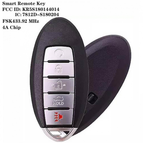 4+1 Key Smart Remote Key FSK433.92 MHz 4A Chip With Button Remote Start NSN14 /S180144310/ FCC ID: KR5S180144014  IC:7812D-S180204 For Nissa*n Altima Maxima Maxima Infinite QX60 2016