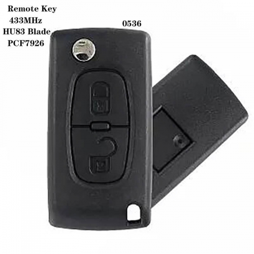 2button Remote Key 433MHz PCF7926 Chip HU83 For peogueo*t 0536 