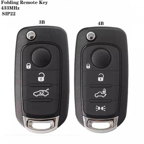 3/4BTN Folding Remote Key SIP22 Blade 433MHz For FIAT