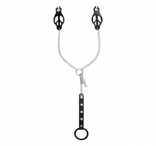 MOG Black three-leaf clip silver chain with JJ ring