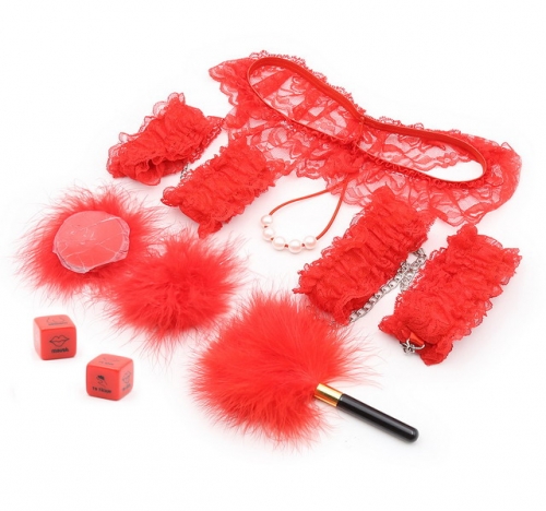 MOG Erotic toys for adults Red lace six piece set hancuffs ankle mask  neck collar sexy toy erotic accessories