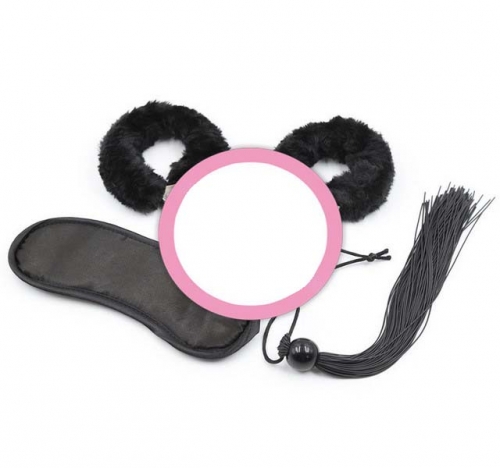 MOG SM erotic toys Black handcuff eye mask whip three-piece slave bdsm erotic accessories