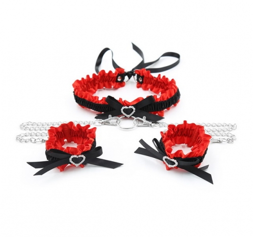 MOG Black and red elastic bow hand neck set of 2 sexy toy erotic accessories
