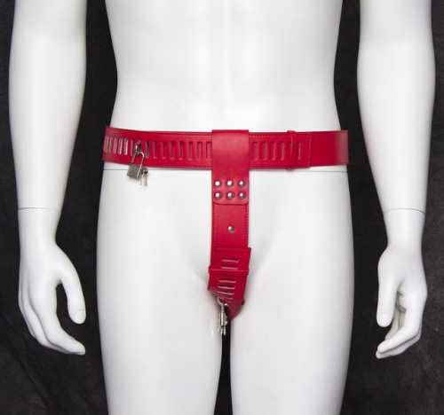 MOG Red chastity lock leather pants