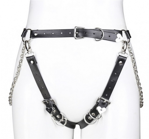 MOG Heart-shaped pin buckle leather chain pants