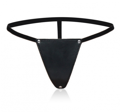 MOG Black leather elastic band triangle chastity pants
