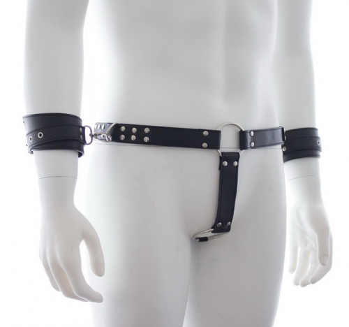 MOG Leather pants tied hands men's binding set chastity pants