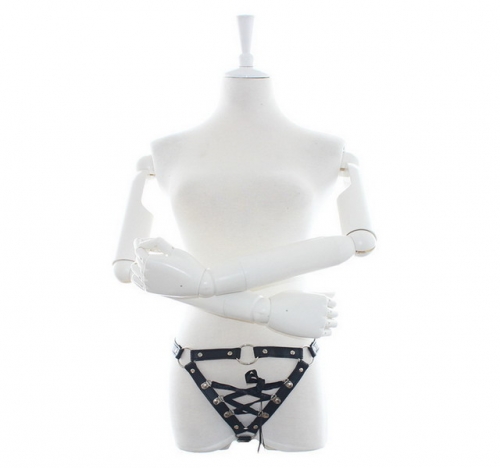 MOG Leather triangle ribbon female chastity pants