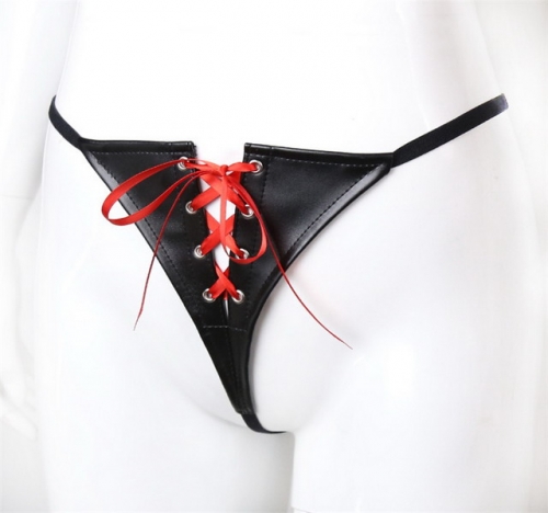 MOG Female red butterfly knot T-shaped leather underwear