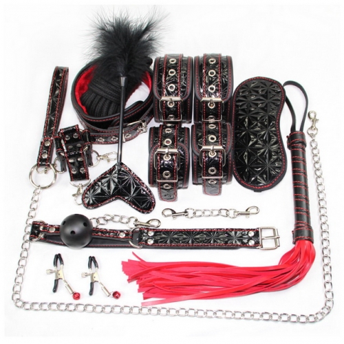 MOG Diamond pattern sexy toys leather edging 10-piece suit for couple flirting tied bondage bed bdsm restraint kit rope whip mask alternative toys