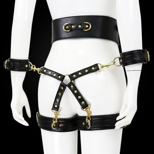 MOG Bundled leather hand and handcuffs with leg ring sex toys cross  back neck collar collar bondage belt 4 pieces set