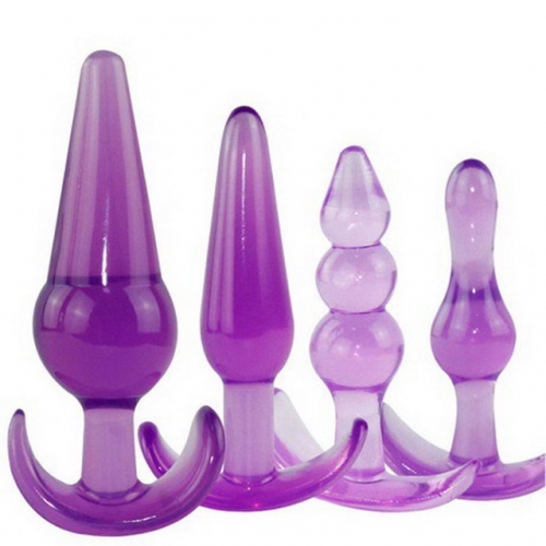 MOG Transparent pull bead anal plug four-piece suit for men and women backyard plug masturbation device fun crystal with bead anal plug adult sex toy