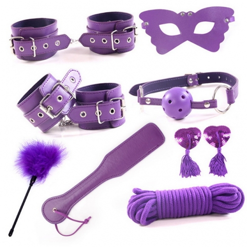 MOG SM Adult Products Wholesale Genuine Eco-friendly Leather 8-Piece Suit Purple Female Bundled Restraint Alternative BDSM Sex Toys