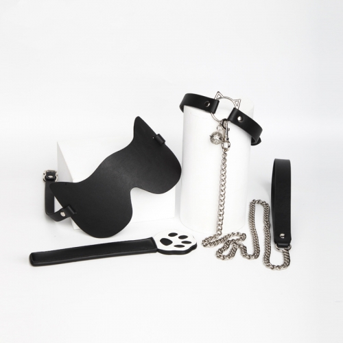 MOG Adult sexy set leather collar female traction dog slave mask