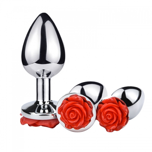 MOG Anal plug rose flower anal plug set silver regular anal plug rose flower