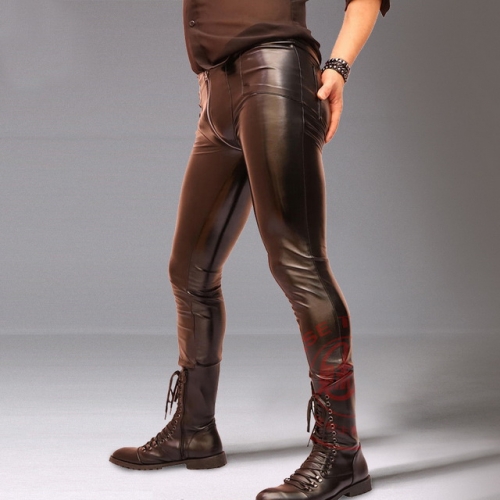 MOG Men's Sexy High Elastic Skinny Leather Pants NK12 Bar Stage Pants