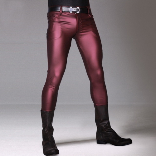 MOG Men's pu leather pants skinny pants NK40 casual leather pants men's skinny