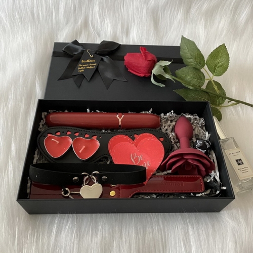 SM Set Love Series Lipstick Vibrator Rose Anal Plug Leather Beat Eye Mask Sexy Toy Set Gift Box