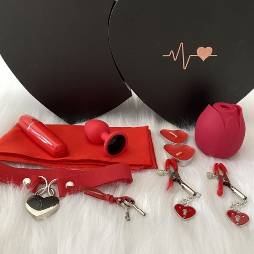 Rose Sucking Love Nipple Clip Collar Mini Vibrator Eyes Mask SM Beginner Sex Toys Love Set Gift Box
