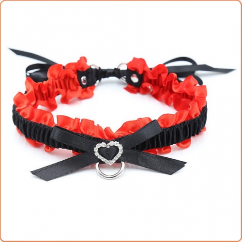 MOG Black and red elastic band heart-shaped diamond bow neck cover MOG-BSC066