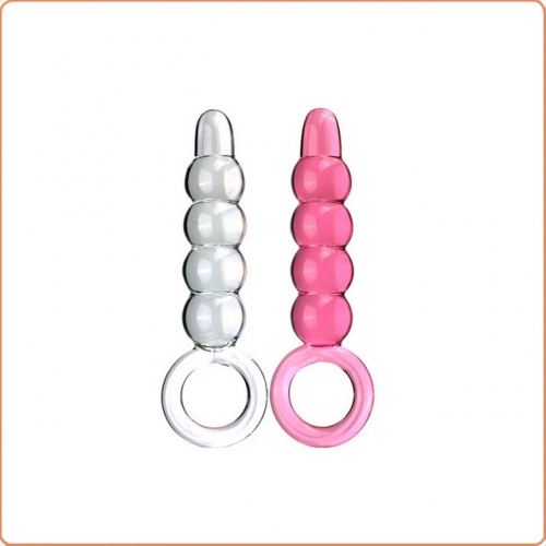 MOG Colored threaded pull ring glass anal plug MOG-ABF071