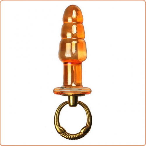 MOG Pull Ring Golden Clear Glass Anal Plug Posterior MOG-ABF0103