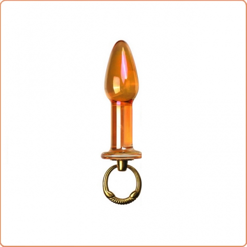 MOG Pull Ring Golden Clear Glass Anal Plug Posterior MOG-ABF0102
